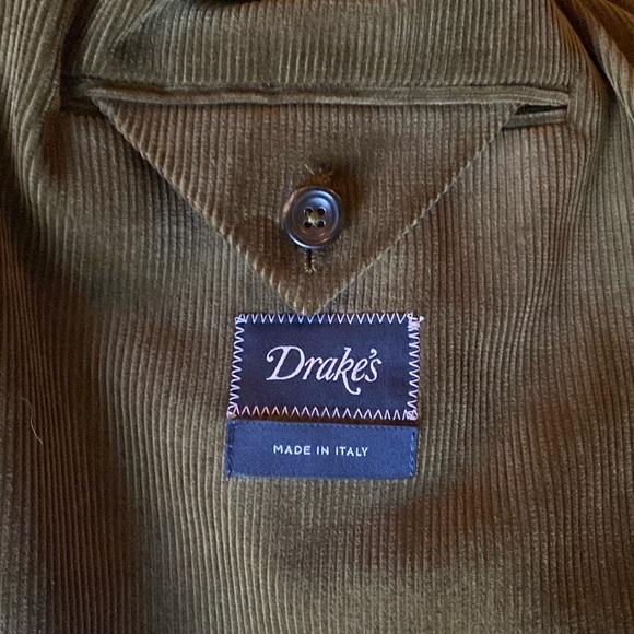 Drake’s Olive Green Mid-Wale Cotton Corduroy Tailored Jacket Sz 42 - Picture 2 of 5